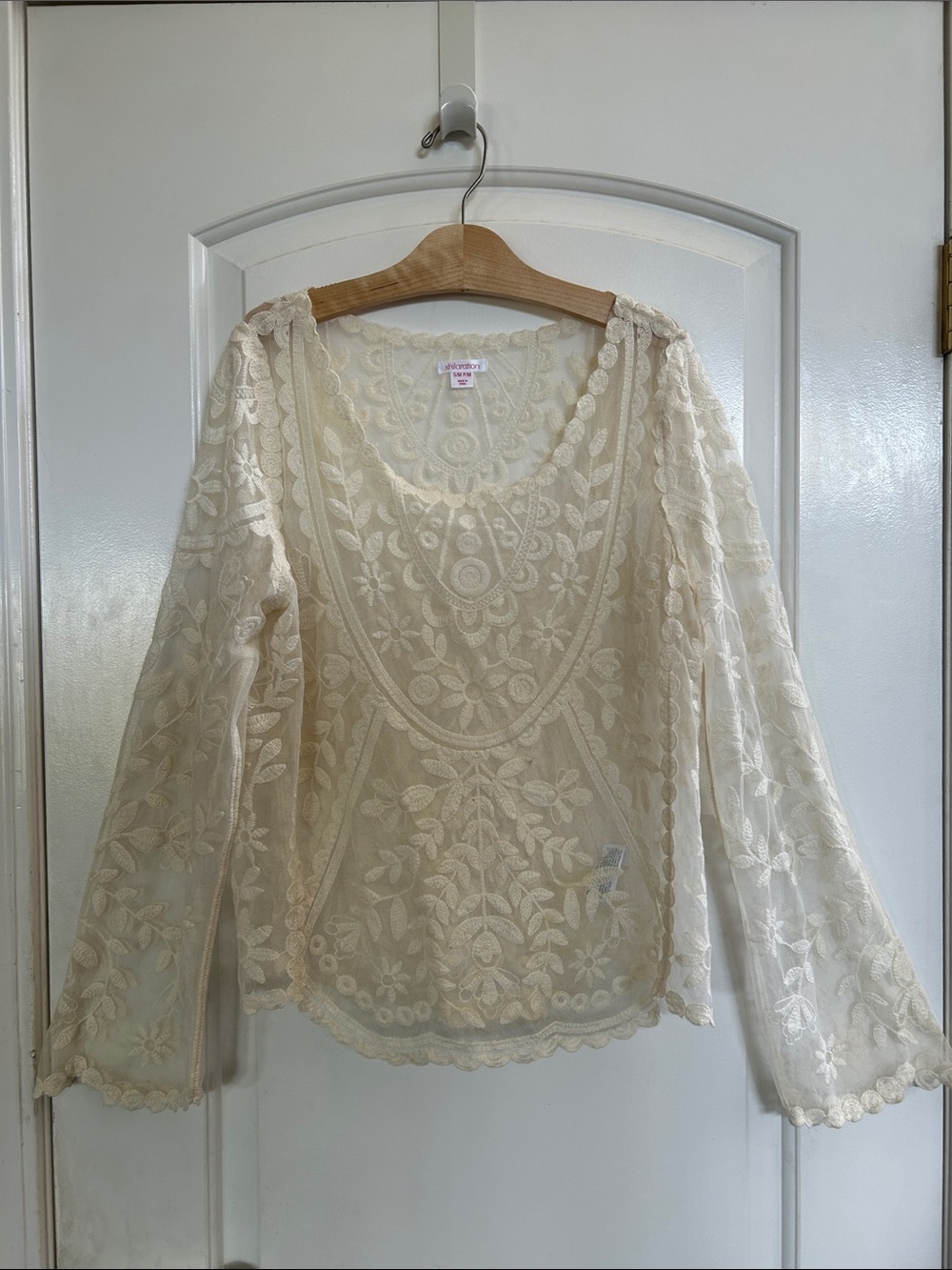 Xhilaration Cream Lace Embroidered Peasant Blouse - Women Tops